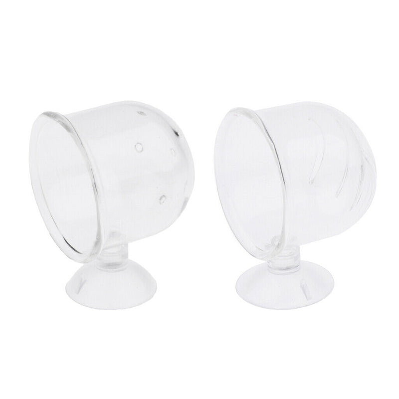 Set of 2, Aquarium Fish Tank Feeding Glass Cup Aquatic Plant Crystal Holder
