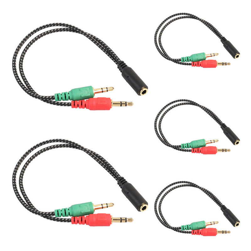 5 x Stereo 3.5mm Jack 1 Female to 2 Male Headphone Mic Audio Splitter Cable