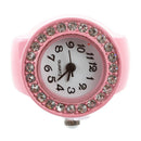 Girl Pink Alloy Quartz Pocket Finger Ring Watch Rhinestone Round Dial H6V7