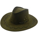 Adjustable Chin Strap Faux Leather Cowboy Hat Army Green for Man