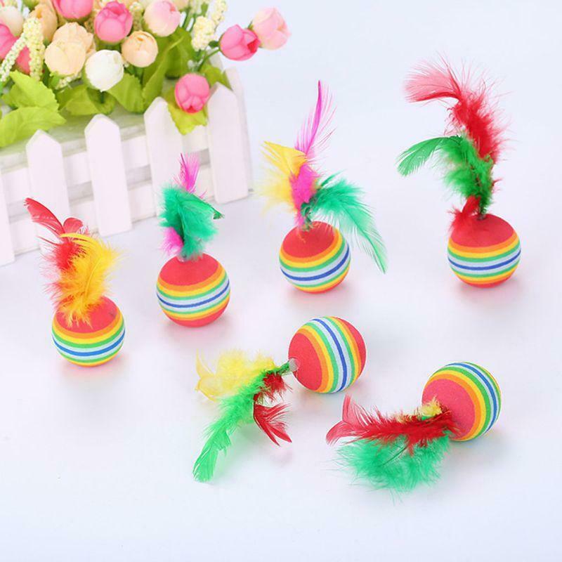5pcs Cat Ball Toys With Feather Pets Kitten Teaser Interactive Funny Supply