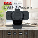 W8 Full HD 1080P Webcam with Privacy Cover Dual Built-in Mic USB PC Web Camera