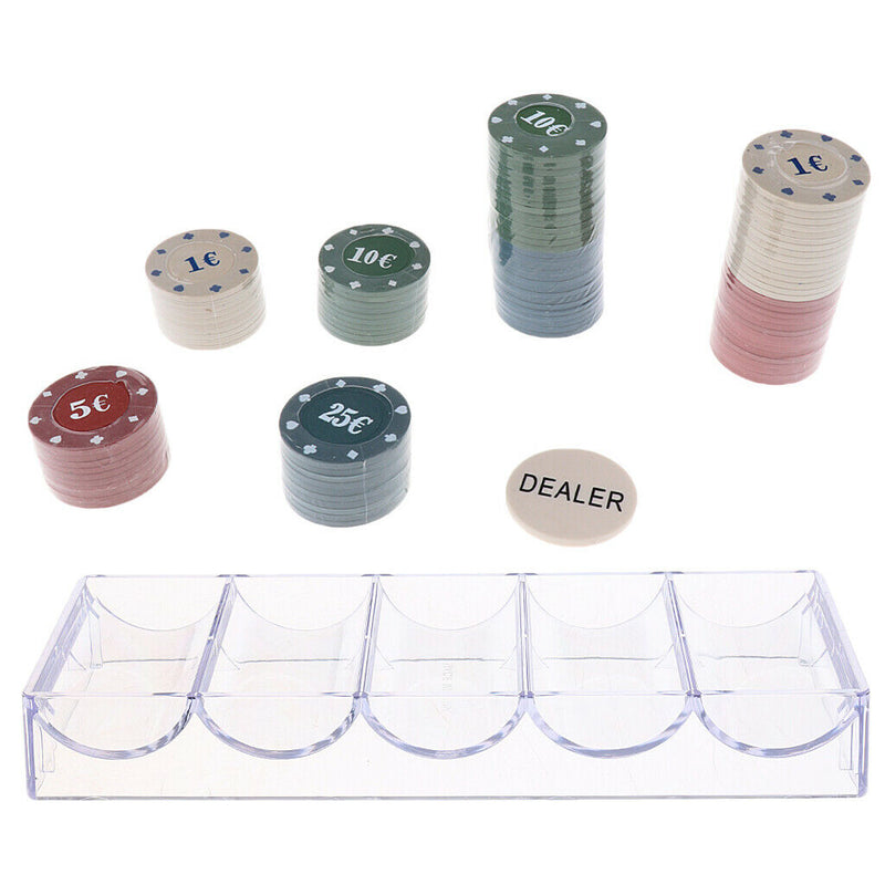 Acrylic Poker Chip Tray Storage Case Container and Poker Chips Set - 100 Chips