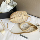 Women'S Straw Braided Cross-Body Bag Round Flower Embroidery Ethnic Wind Me
