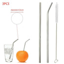 2pcs Stainless Steel Metal Juice Water Drinking Straws+ 1pc Cleaning Brush Set