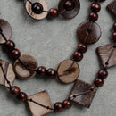 Womens Boho Layered Necklace, Wooden Geometric Beaded Pendant Necklace Ethnic