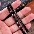 2pcs's Men Crystal Ball Jewelry Black Natural Stone Round Beaded Lucky Bracelet