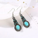 European and American retro pattern blue crystal inlaid turquoise earrings