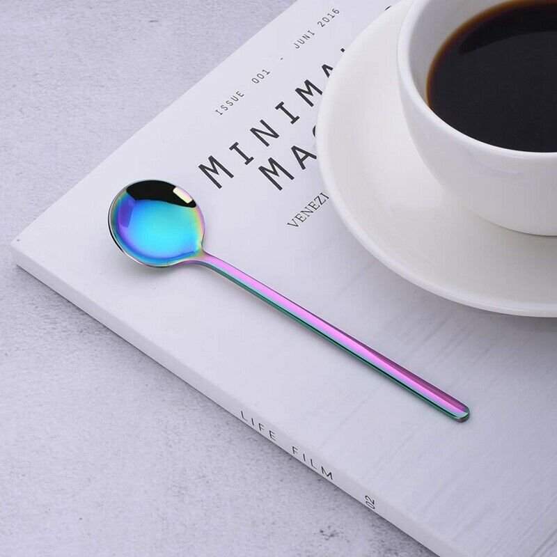 1 Set 8 Pcs Cute Small Coffee Spoons Stainless Steel Rainbow Demitasse Spoo V9K5
