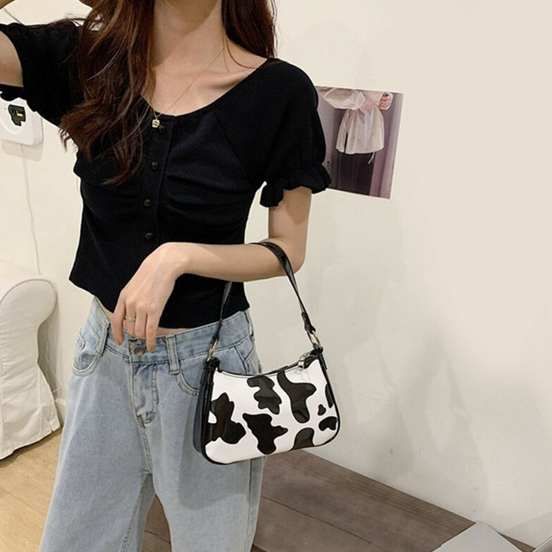 Handbag with Zipper Baguette Shoulder Clutch Classic D