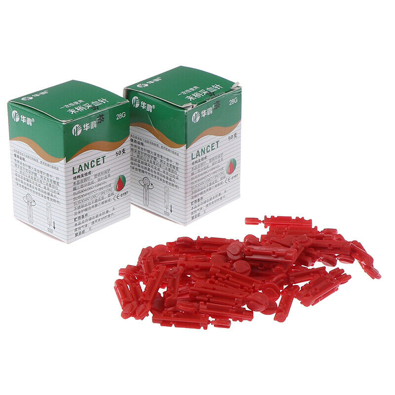 100 Sterile 28G Lancets Single Use Blood Test Testing Kits Glucose Cholester Ew