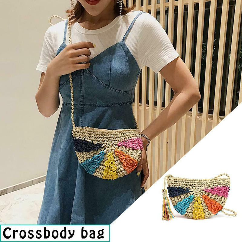 Shoulder IG8S Women Bag Bag Multicolored Straw Beach Handbag Semicircular Bags
