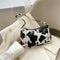 Cow Dot Printed Handbag Women PU Totes Small Underarm Shoulder Bag (White)