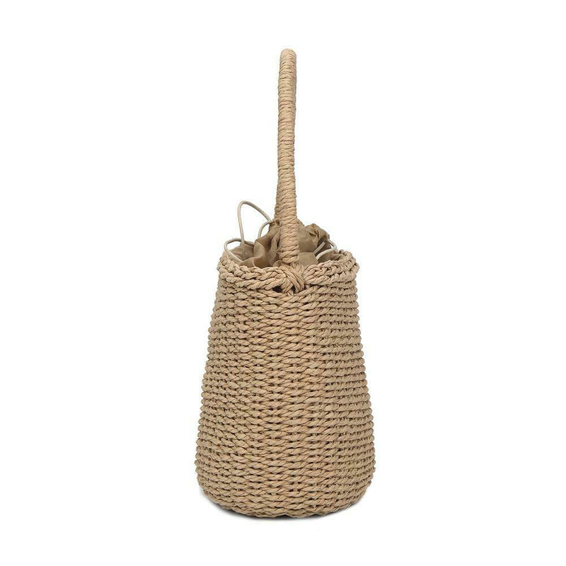 Straw Weaving Shoulder Bucket Handbags Women Top-handle Bags (Light Brown) A