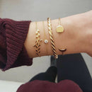 4Pcs/Set Women Bohemian Crystal Bracelet Leaf Moon Handmade Alloy Bangle Jewe OZ