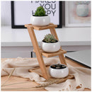 Decorative Small Round Succulent Plant Pot 3 Tier Bamboo Stand-Window Displ G6J9