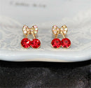 Women's Sweet Charm Crystal Cherry Bowknot Stud Earrings Rhinestone Earrings FT