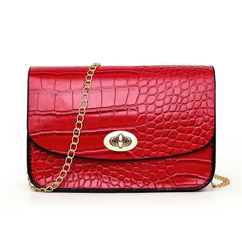 Crocodile Leather Messenger Bag Women Retro Purse Shoulder Handbag (Red)