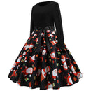 Christmas Retro Round Neck Printed Long Sleeve Swing Dress