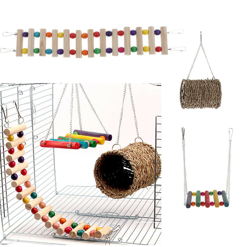3 Pack Wooden Parrot Toys Hanging Cage For Pets