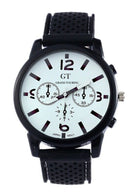 Grand Touring Men's Silicone Band Stainless Steel Wrist Watch white Number