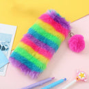 1 Pc Cute Plush School Pencil Case Rainbow Pencilcase For Girls Large Big P
