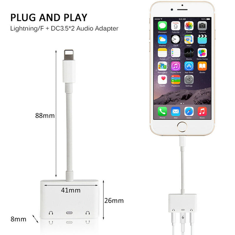 3in1 Dual Audio earphone Adapter Charging Splitter Cable for iPhone7,7 Plus,8 X