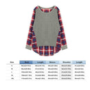 Autumn Casual Women Blouses O-neck Plaid Splicing Loose Tops (Grey)(S)