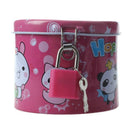 Cylinder Design Cartoon Print Piggy Bank Coin Money Saving Box w Padlock