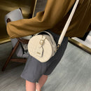 Women Round Shoulder Bag Alligator PU Circle Zip Crossbody Handbag (Beige)