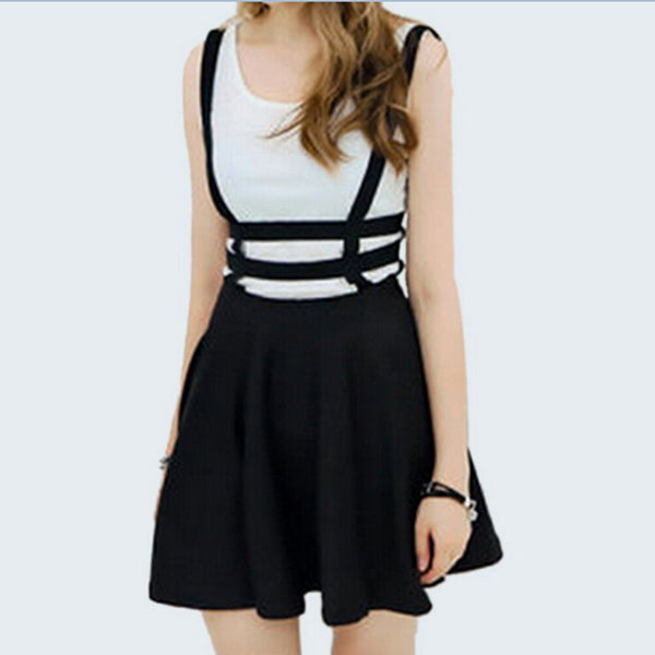 Fashion Women Suspender Skirt Braces Hollow Out Bandage Mini Skater dr.kz