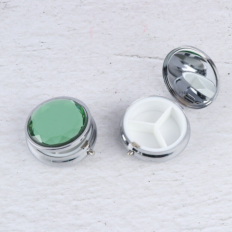 Portable Pocket Pill Case 3 Compartments Medicine Box Round Folding Organizer Kw
