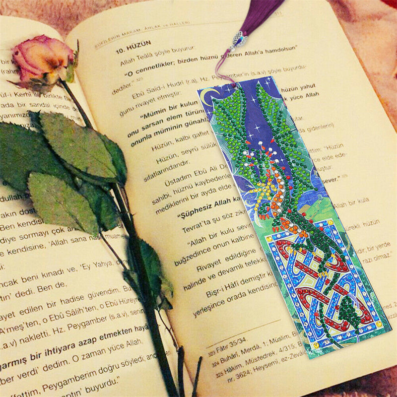 1 Set 5D Diamond Painting Dragon Bookmark Kit Leather For DIY Craft With Tassel