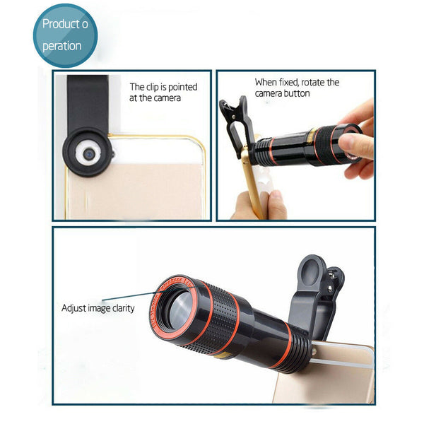Clip-on 12x Optical Zoom HD Telescope Camera Lens For Universal Mobile Phone M&O
