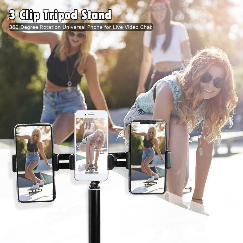 Universal Tripod Phone Holder Aluminum Alloy 360 Degree Rotation Holder w/3 Clip