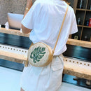 Round Women Straw Bags Leaves Rattan Woven Beach Shoulder Bags Ladies Cossb