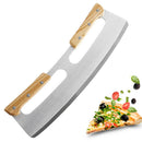 Kitchen Pizza Cutter Stainless Steel Wooden Double Handle Pizza Cutter PieB Ew
