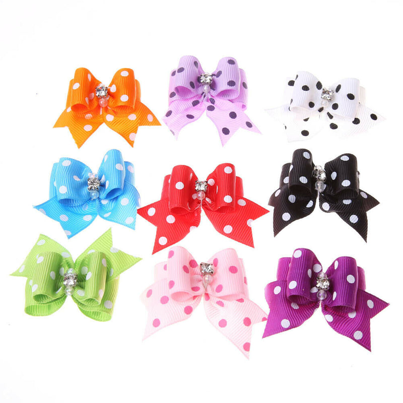 10pcs Pet Cat Dog Small Puppy Pet Dog Rhinestone Hairpin Hair Bow Rubber SN9F