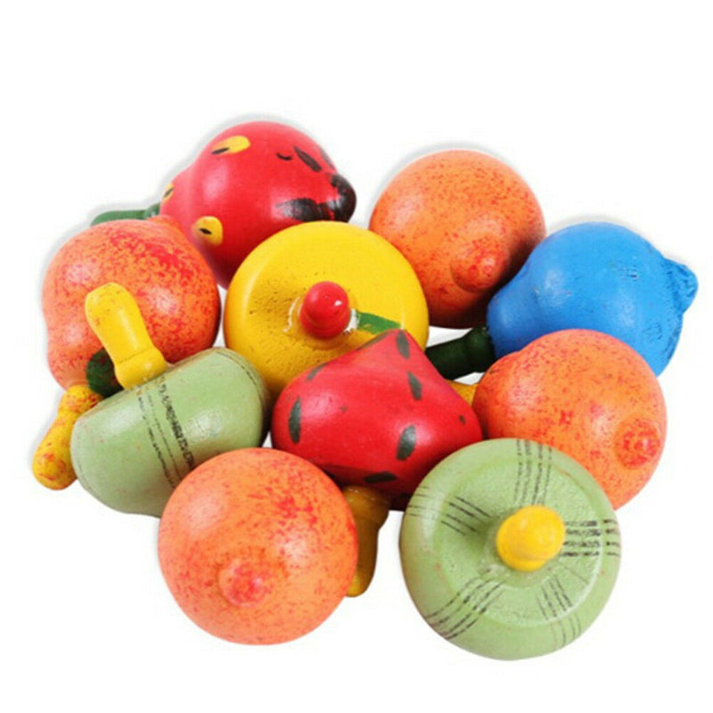 Wooden Spinning Tops Colorful Fruit Mushroom Gyroscope Kids Gift Toys IO FT