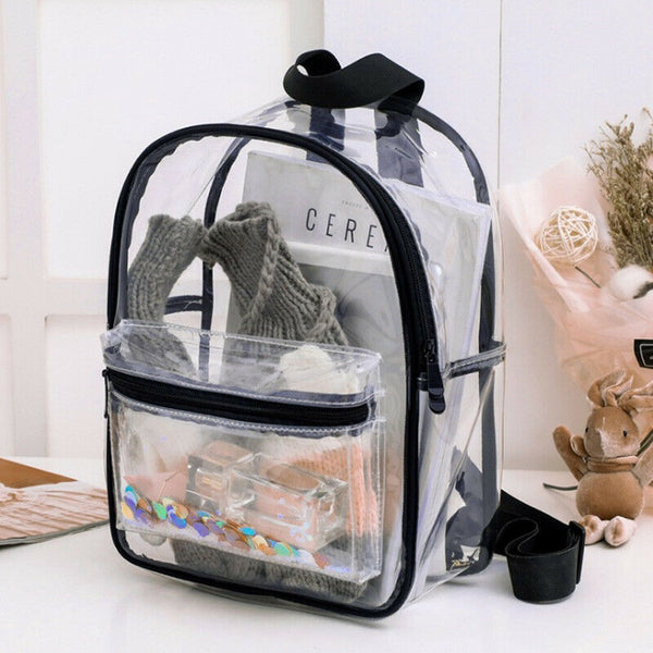 Fashion Lady Backpack Transparent Black Wild Student Bag Youth Backpack Y5F5