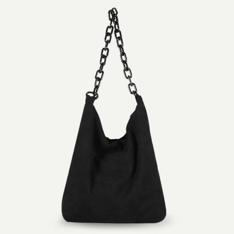 Fashion Corduroy Handbag Chain Totes Lady Shoulder Shopping Bag (Black)