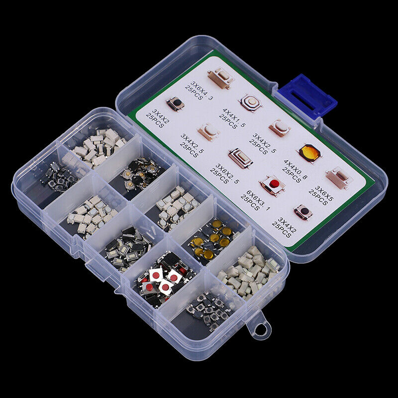 250Pcs 10 Types Tactile Push Button Switch Car Keys Button Touch Microswitch Ew