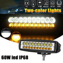 1x 6" 60W Car Top LED Offroad Work Light Bar Dual Color White & Amber Waterpr OZ