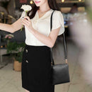 Portable Casual Women Leather Mini Sling Pure Messenger Bags (Black)