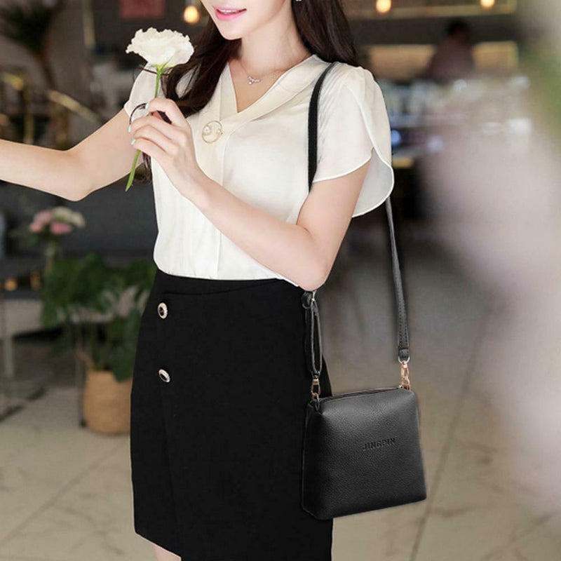 Portable Casual Women Leather Mini Sling Pure Messenger Bags (Black)