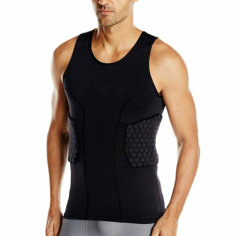 Men's Rib Protector Padded Vest Compression Shirt Training Vest with 3-Pad fN6O8