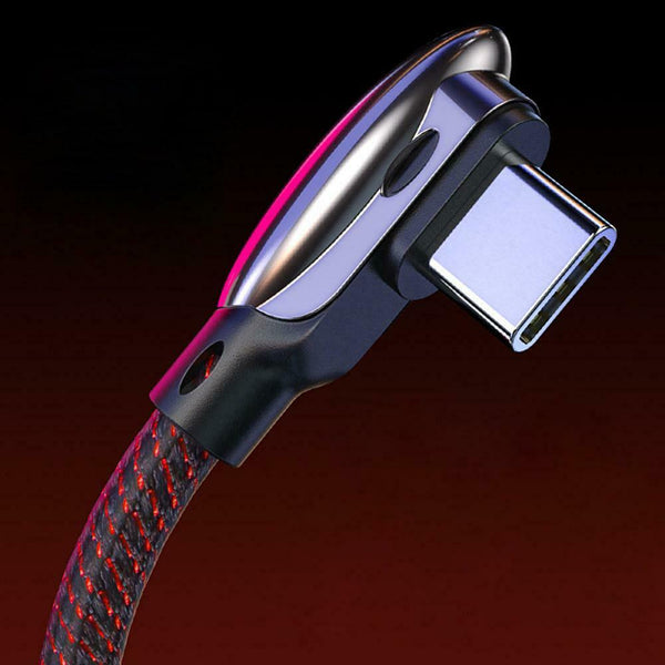 1.2m Elbow Shark Braided USB Type-C Data Cable QC3.0 5A Fast Charging Cord #gib