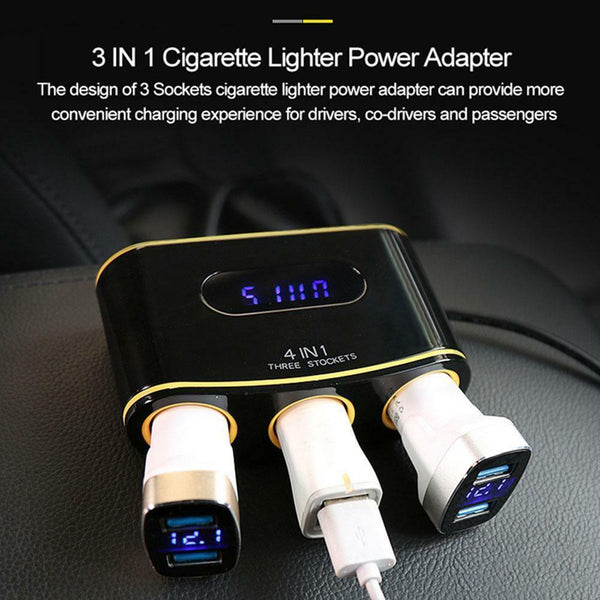120W Dual USB Smart LED Display Quick Charge Car Charger Cigarette Lighter Kit