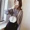 Creative Round Shoulder Bag Leather Small Women Crossbody Handbag (White) A