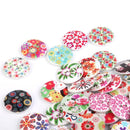 100 Assorted Flower Wooden Painted Buttons Sewing Crafting Scrapbooking 25mm